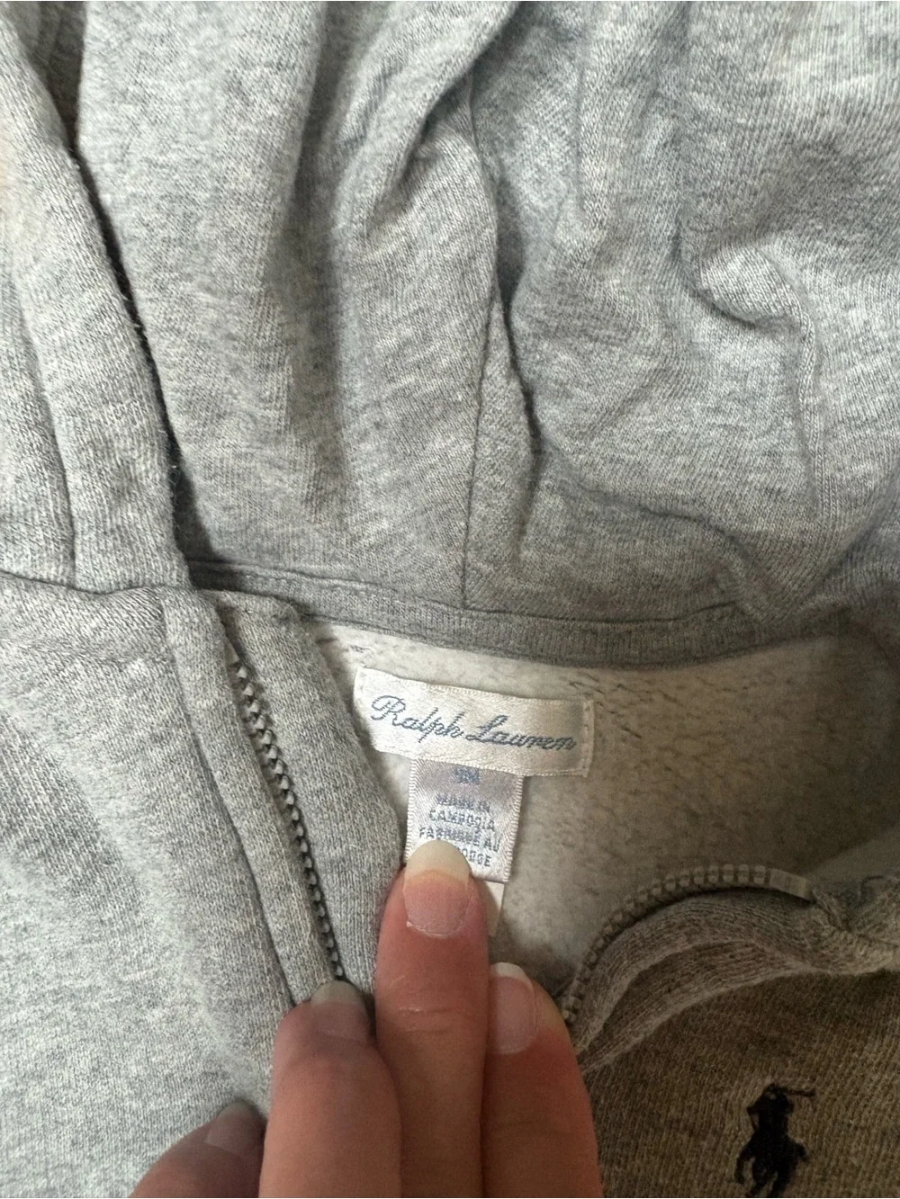 Ralph Lauren Kids Heather Gray Hooded Zip Sweatshirt with Navy Pony